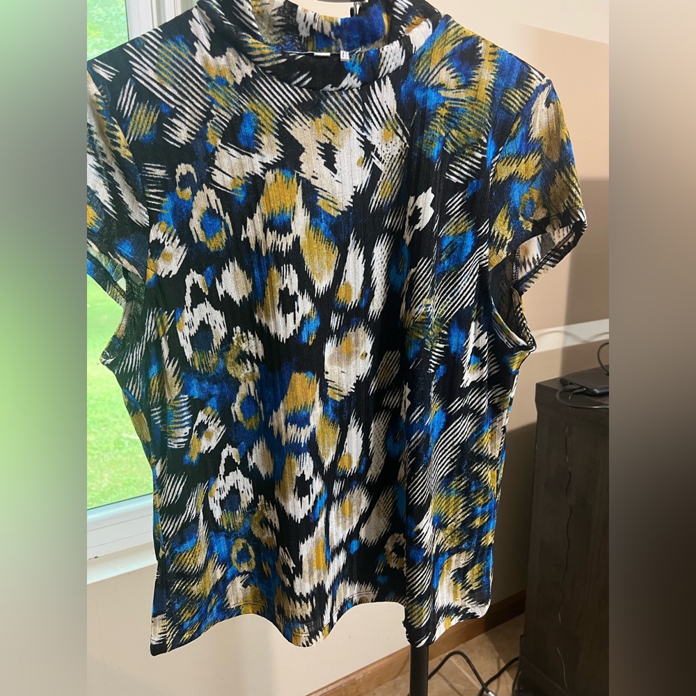 DKNY Blue Black Multi Print Women's Top